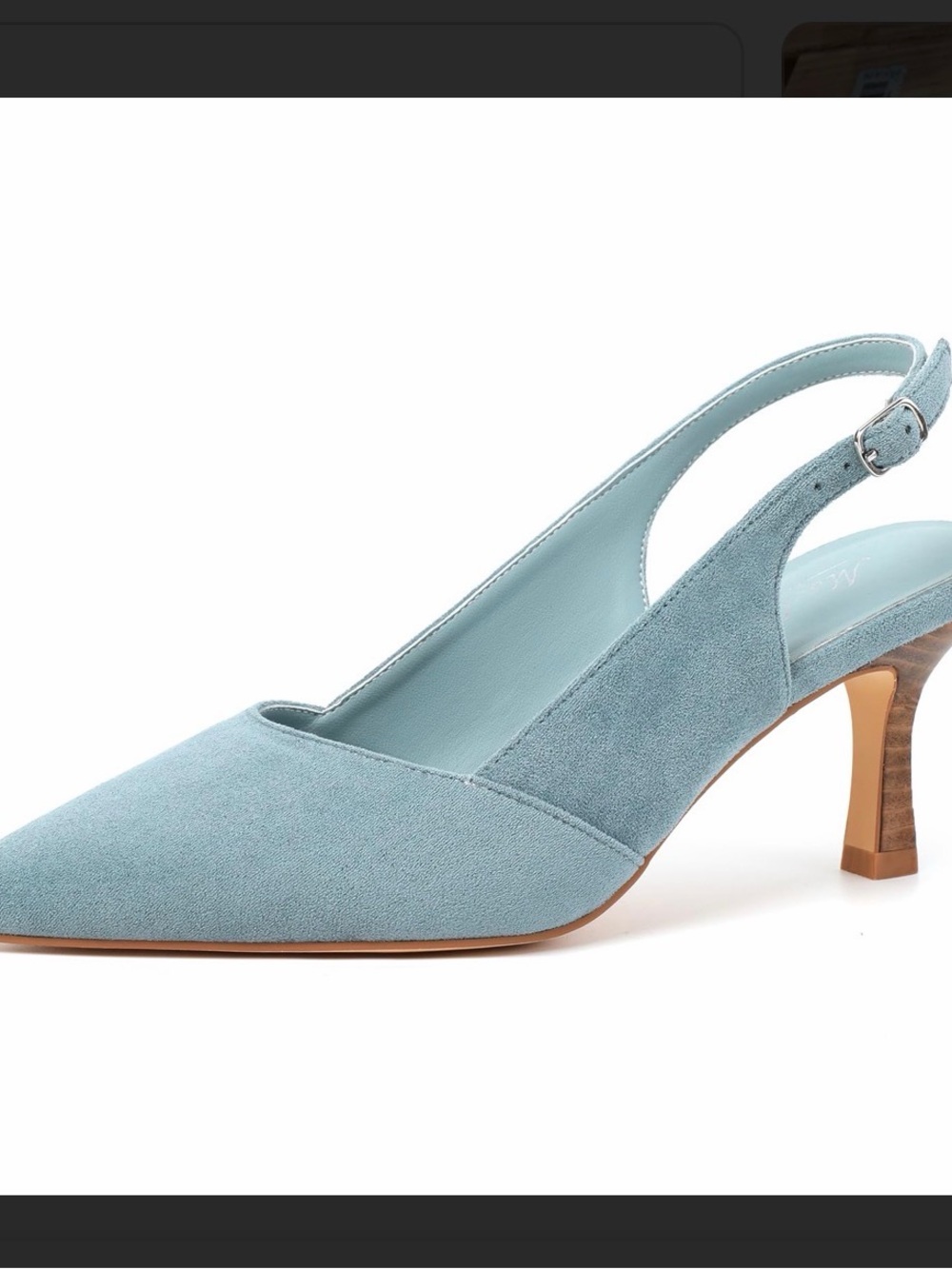 Pointed Slingback Kitten Heel Pumps in Pale Blue Suede